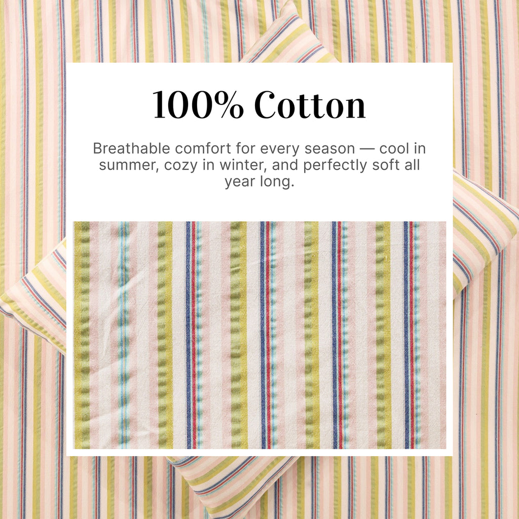 Shoreline Woven Cotton Striped Flat Bed Sheet Set