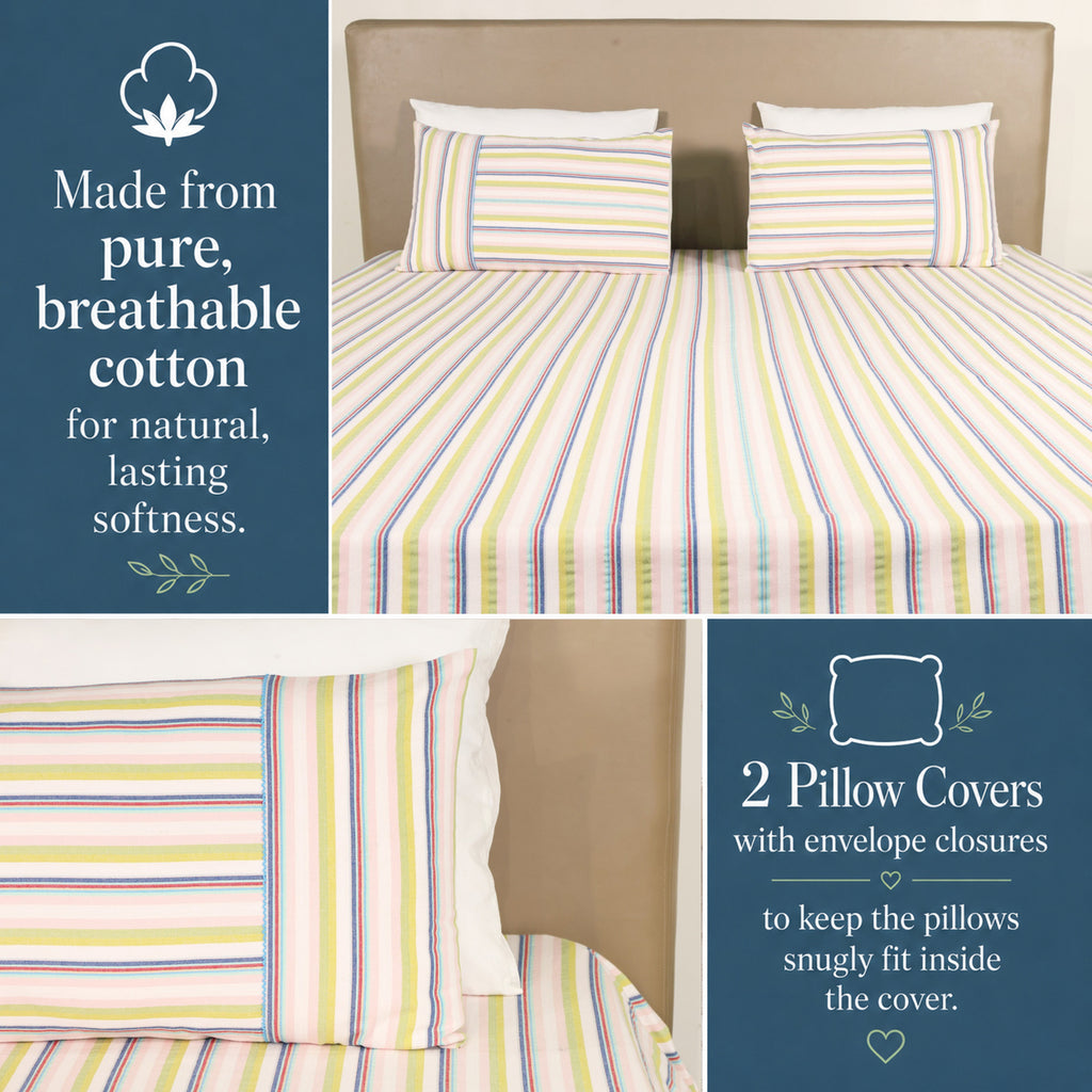 Shoreline Woven Cotton Striped Flat Bed Sheet Set