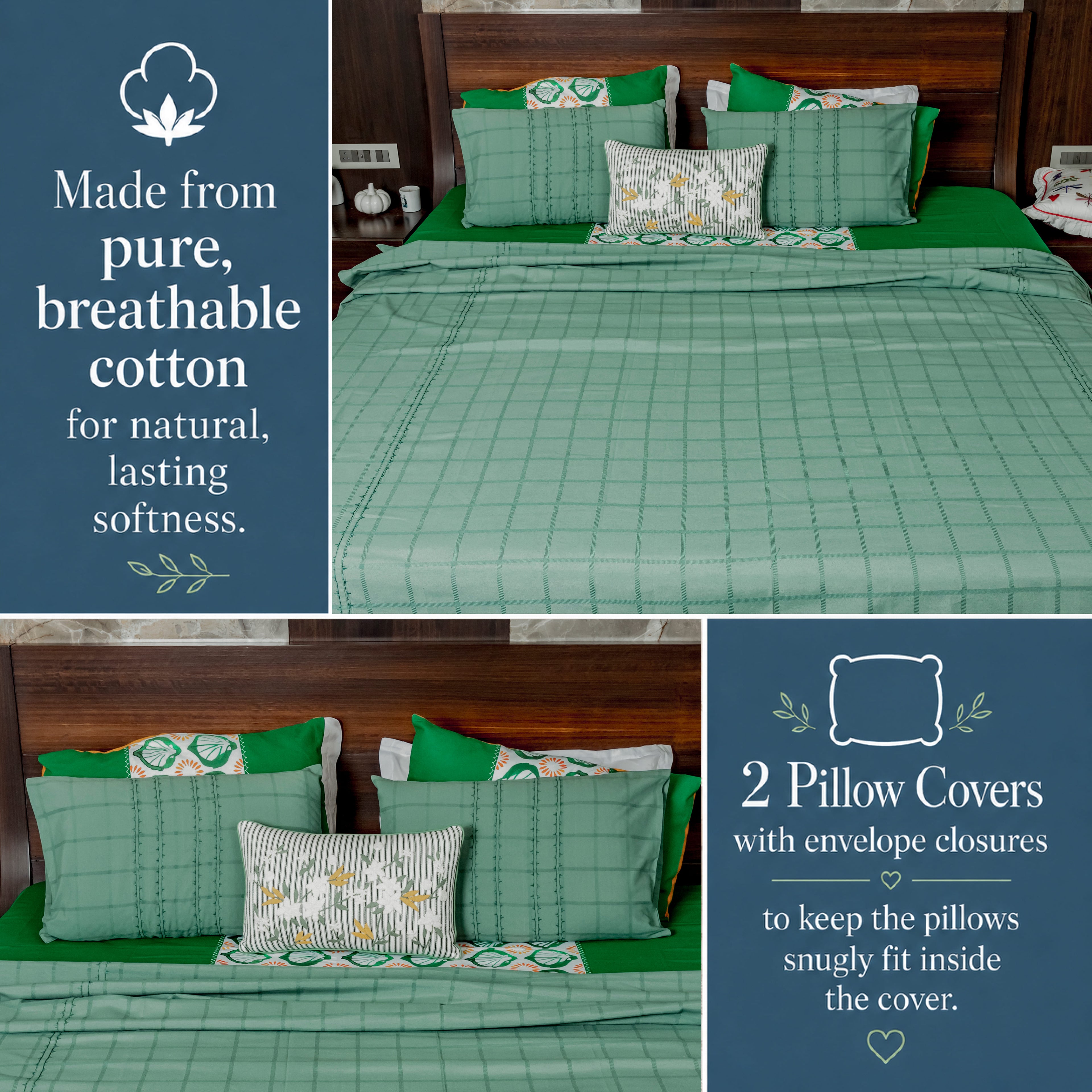 EcruE Luxury Yarn-Dyed Woven Checked Bed Sheet Set – 100% Cotton, Soft, Breathable & Durable
