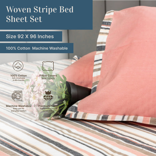 Classic Cotton Woven Stripe Bed Sheet Set