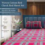 EcruE Premium Woven Cotton Plaid Bed Sheet Set – 100% Cotton, Soft, Breathable & Durable