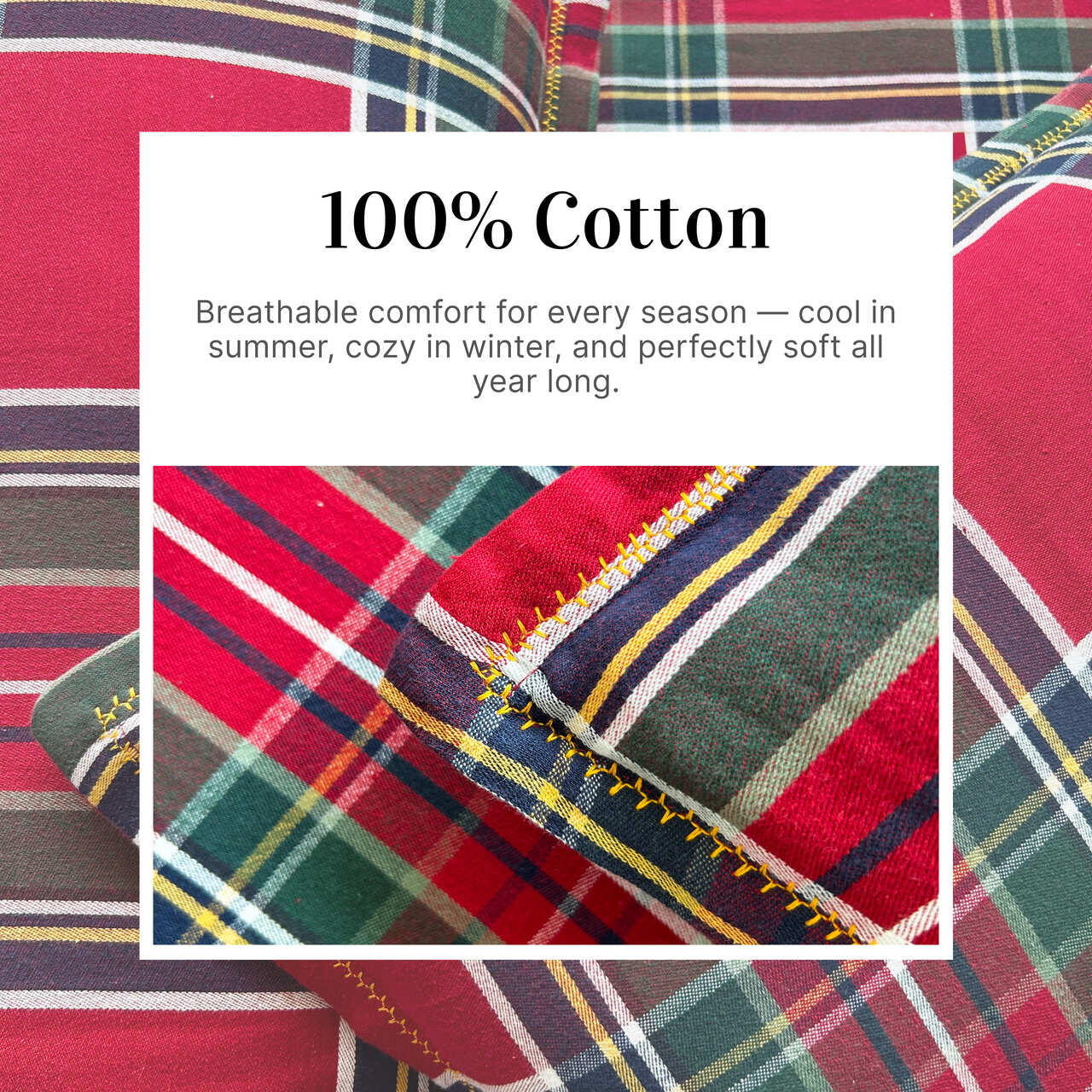 EcruE Premium Woven Cotton Plaid Bed Sheet Set – 100% Cotton, Soft, Breathable & Durable