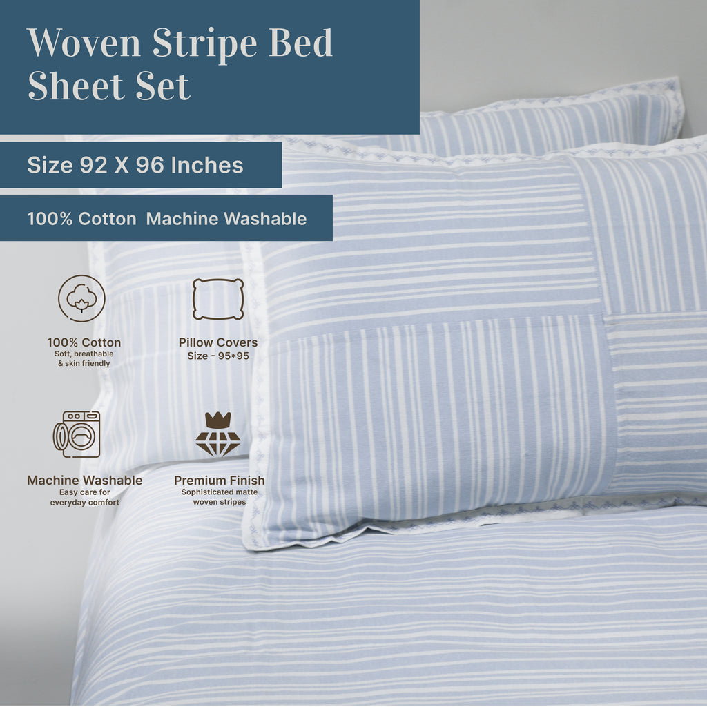 Luxury Woven Cotton/Poly Stripe Bed Sheet Set