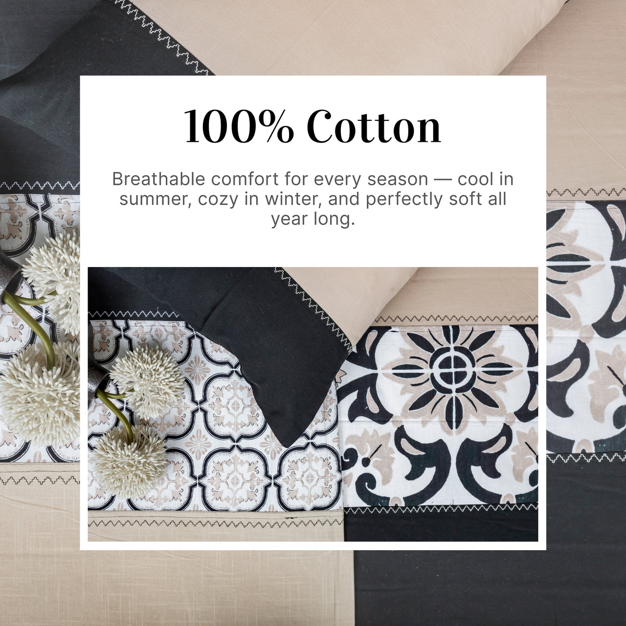 EcruE Premium Ozee Printed 100% Cotton Bed Sheet Set – Soft, Breathable & Comfortable