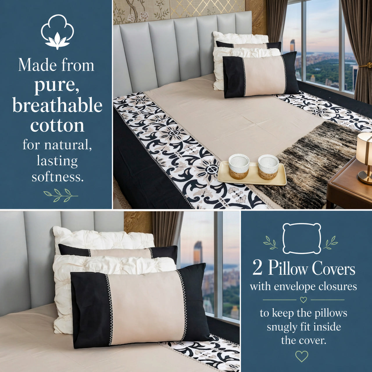 EcruE Premium Ozee Printed 100% Cotton Bed Sheet Set – Soft, Breathable & Comfortable