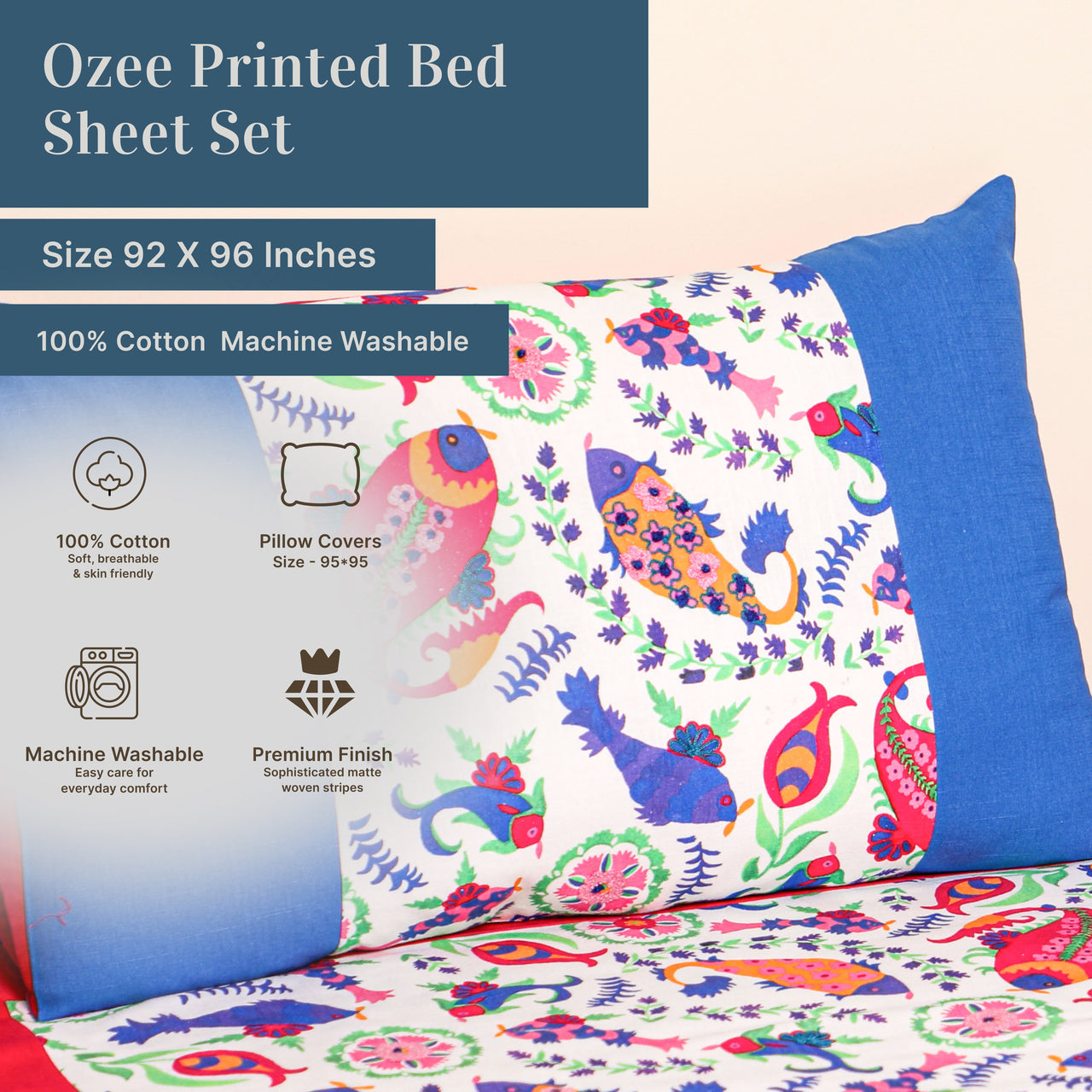 EcruE Premium Abstract Motif Printed 100% Cotton Bed Sheet Set – Soft, Breathable & Comfortable