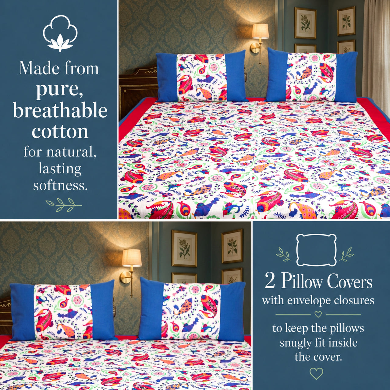 EcruE Premium Abstract Motif Printed 100% Cotton Bed Sheet Set – Soft, Breathable & Comfortable