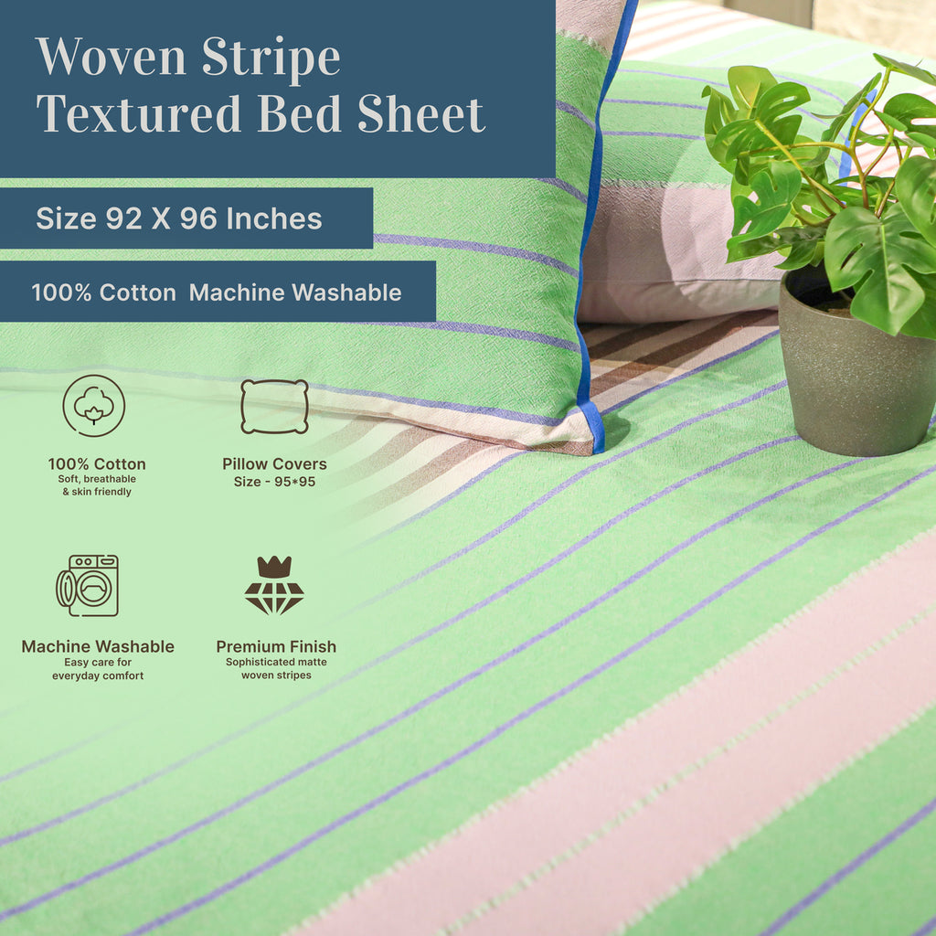 Luxury Woven Cotton Striped Textured Bed Sheet Set
