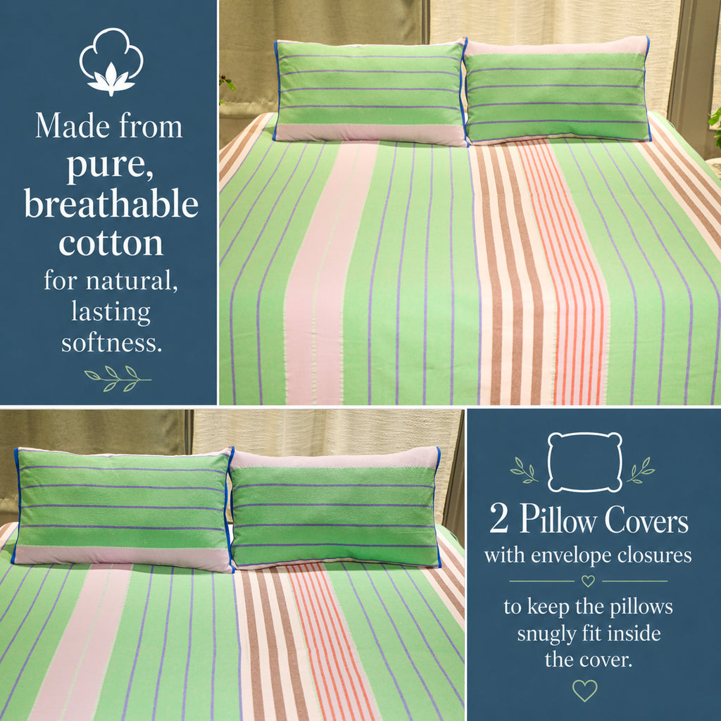 Luxury Woven Cotton Striped Textured Bed Sheet Set