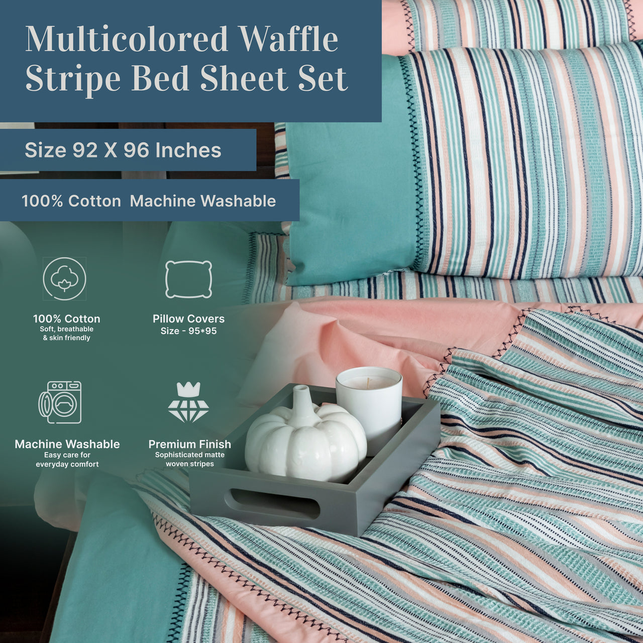 Harvest Woven Waffle Striped Cotton Bed Sheet Set