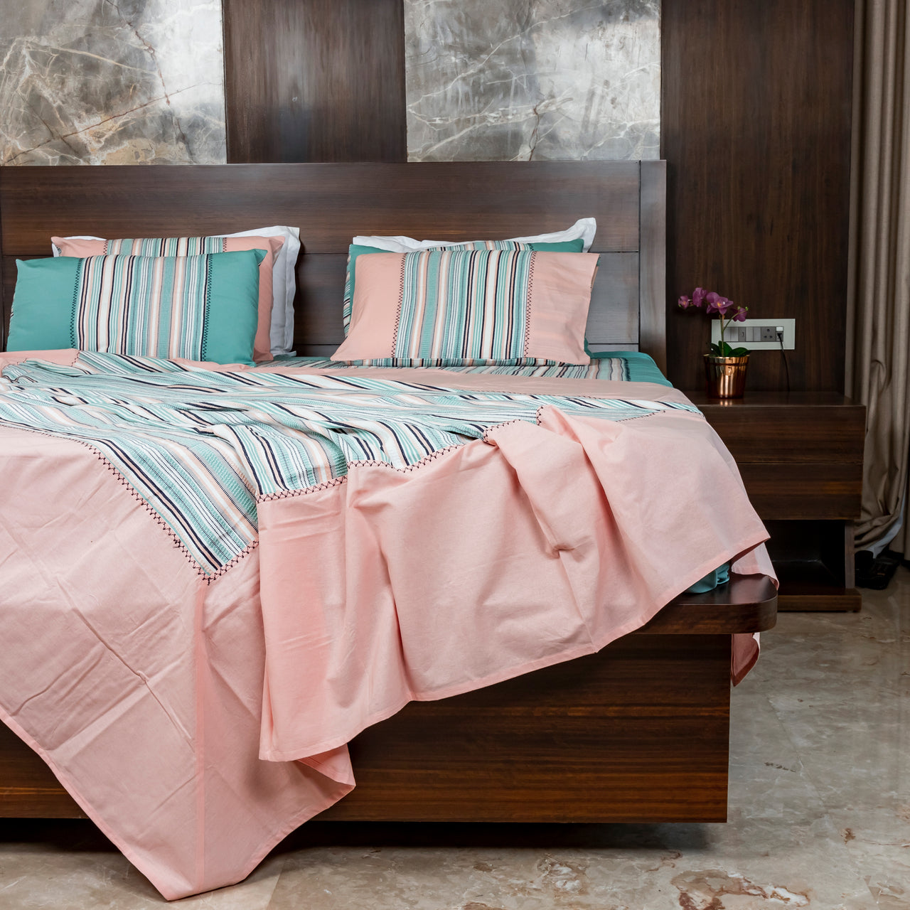 Harvest Woven Waffle Striped Cotton Bed Sheet Set