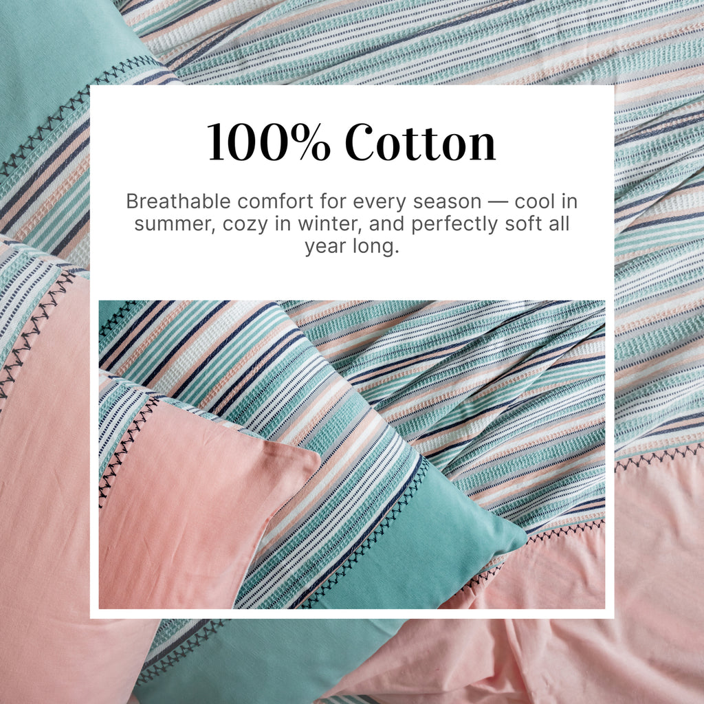 Harvest Woven Waffle Striped Cotton Bed Sheet Set