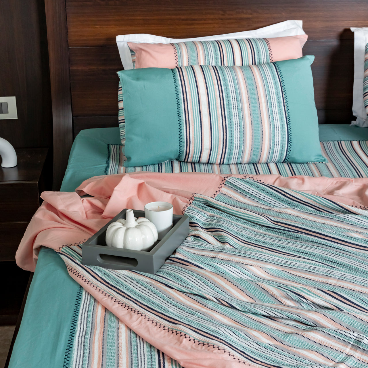 Harvest Woven Waffle Striped Cotton Bed Sheet Set