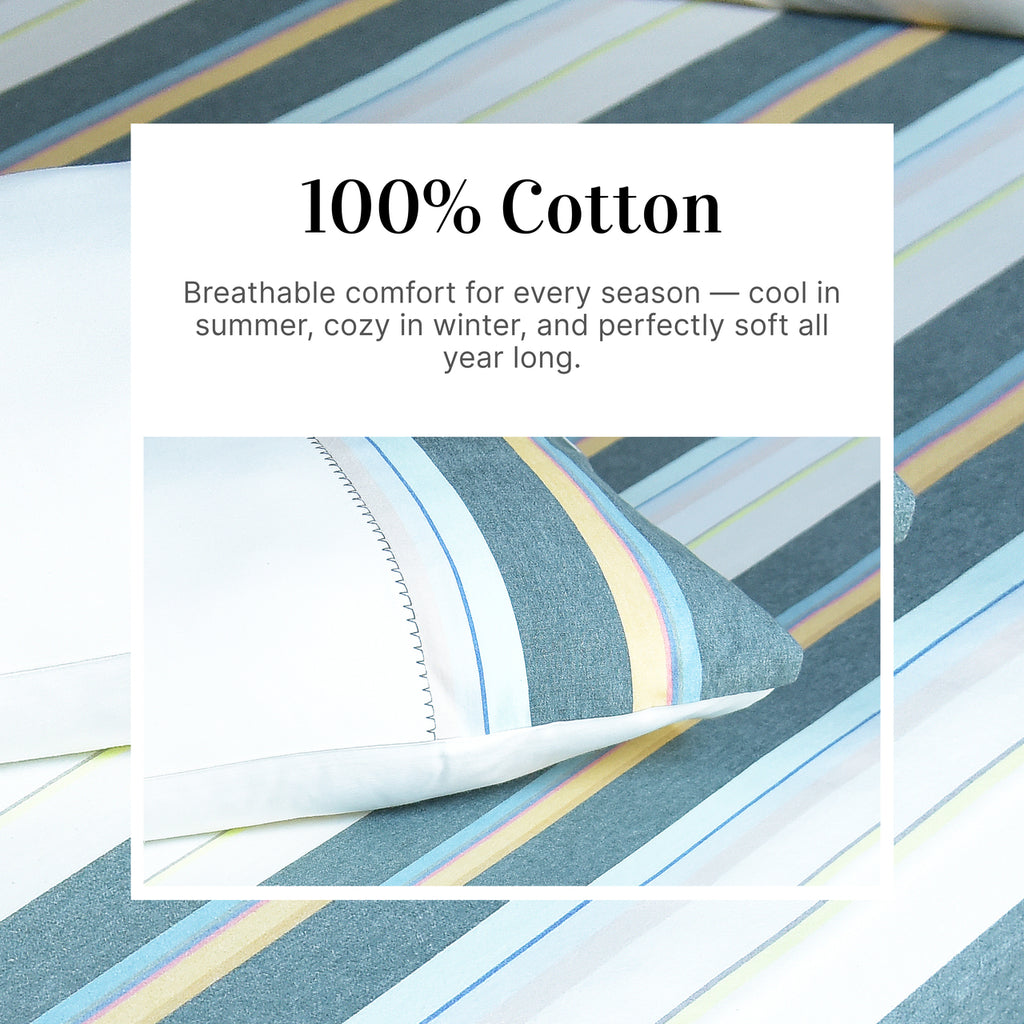 Luxurious Yarn-Dyed Woven Stripe Cotton Bed Sheet Set