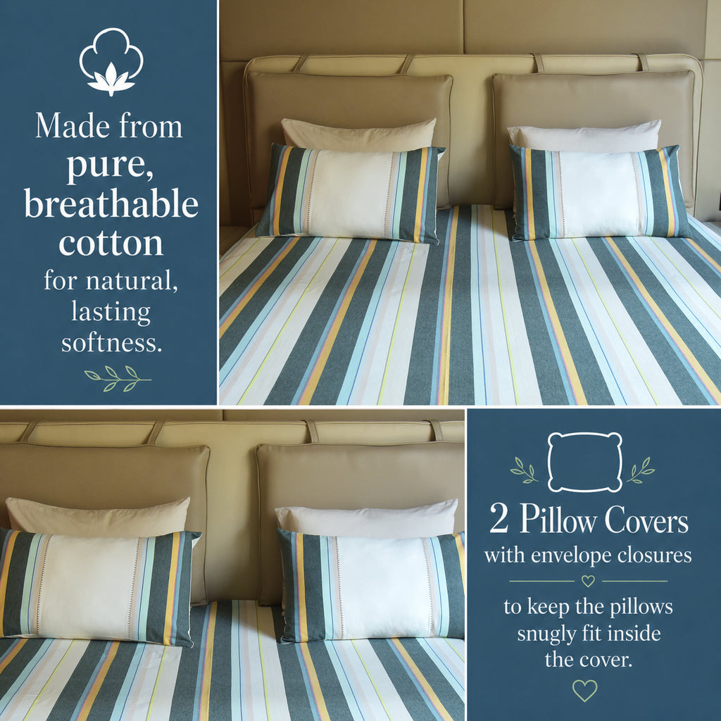 Luxurious Yarn-Dyed Woven Stripe Cotton Bed Sheet Set