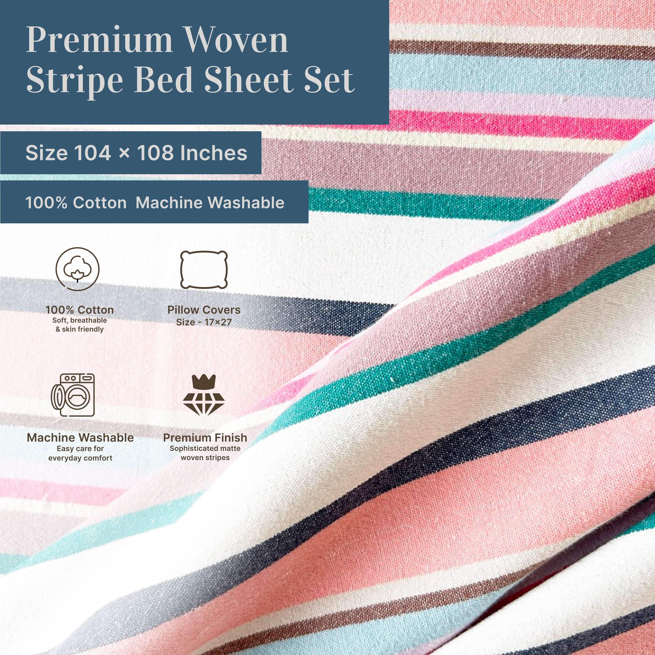 Prism Woven Stripe Cotton Flat Bed Sheet Set