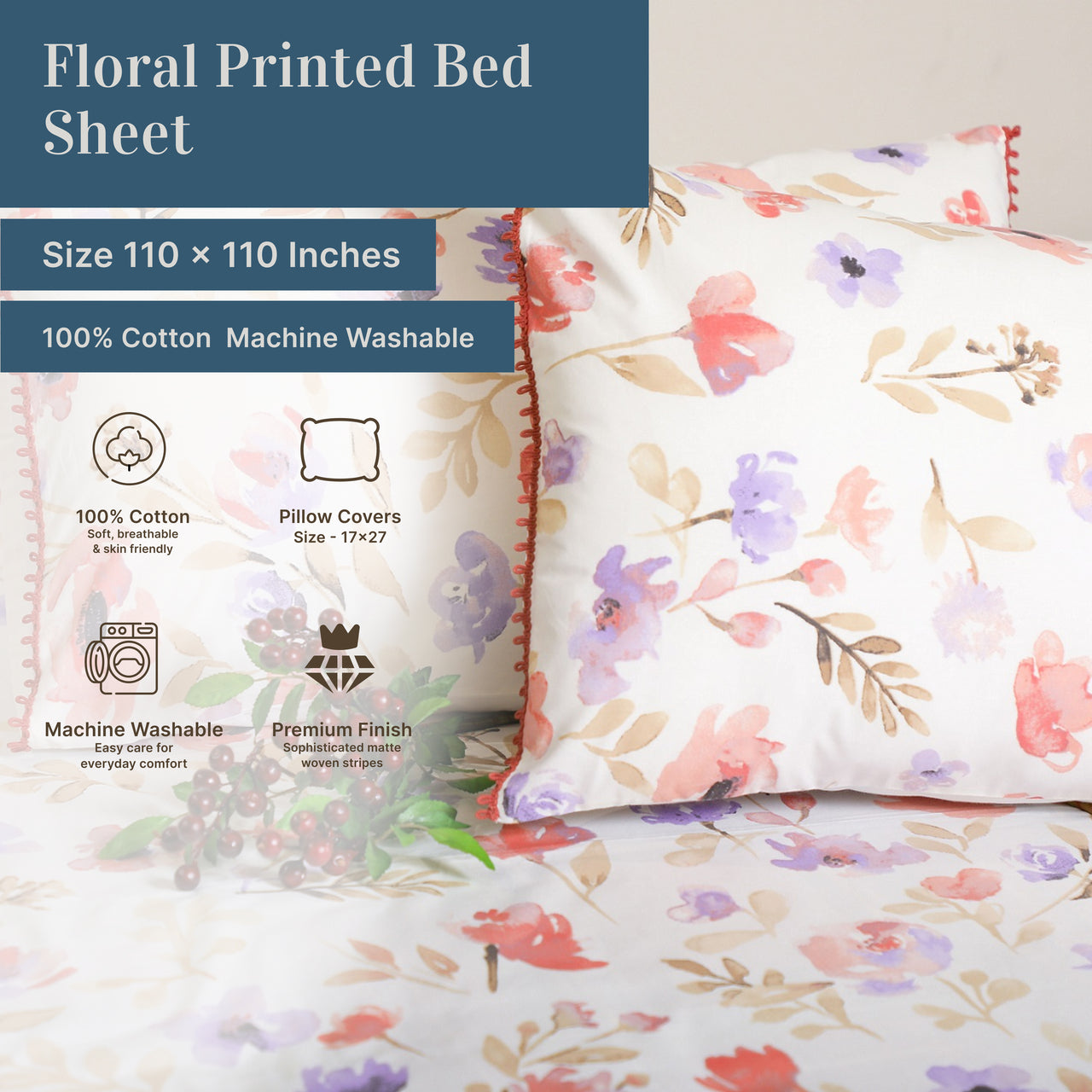 Premium Floral Watercolor Bed Sheet Set