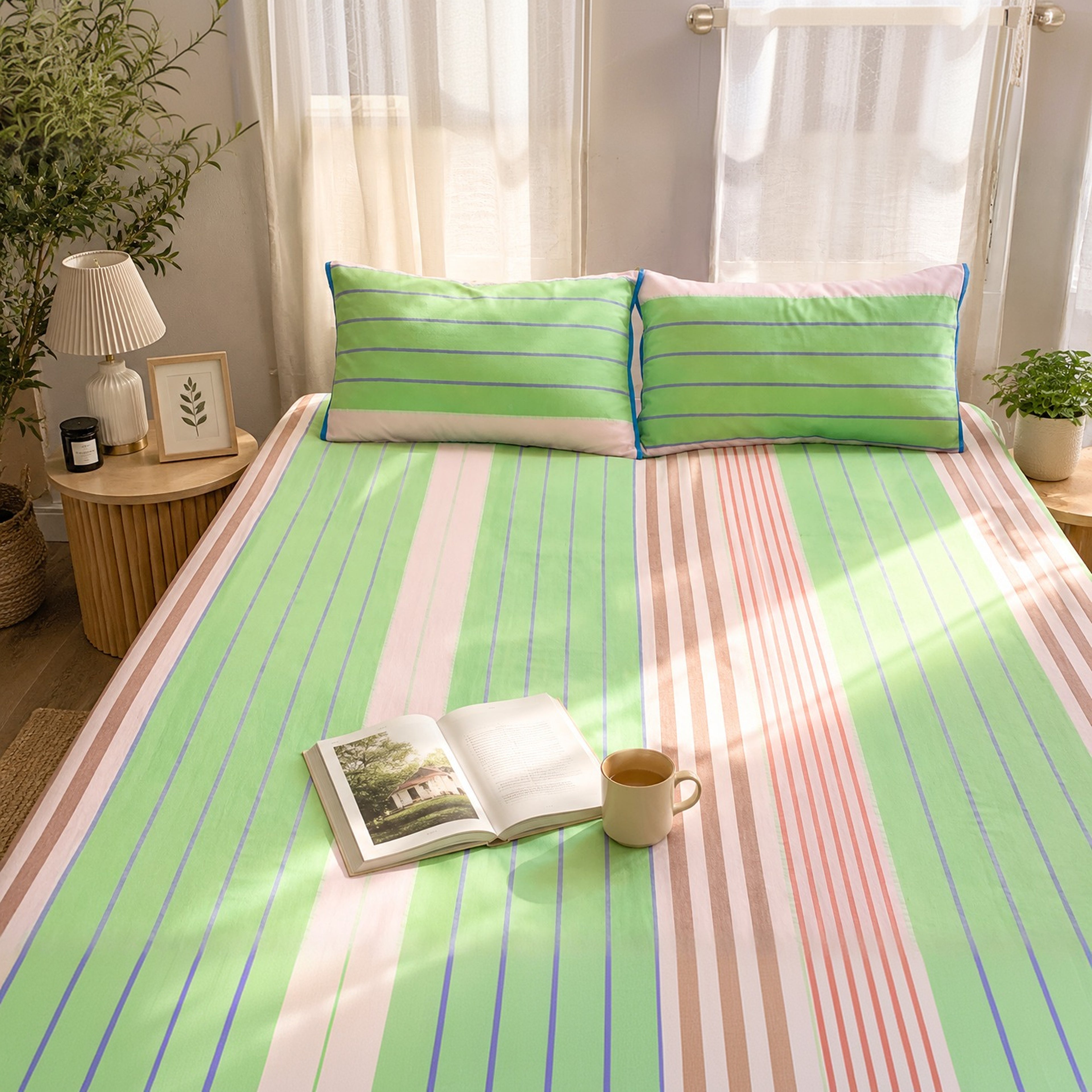 EcruE Luxury Woven Cotton Striped Textured Bed Sheet Set – 100% Cotton, Soft, Breathable & Durable