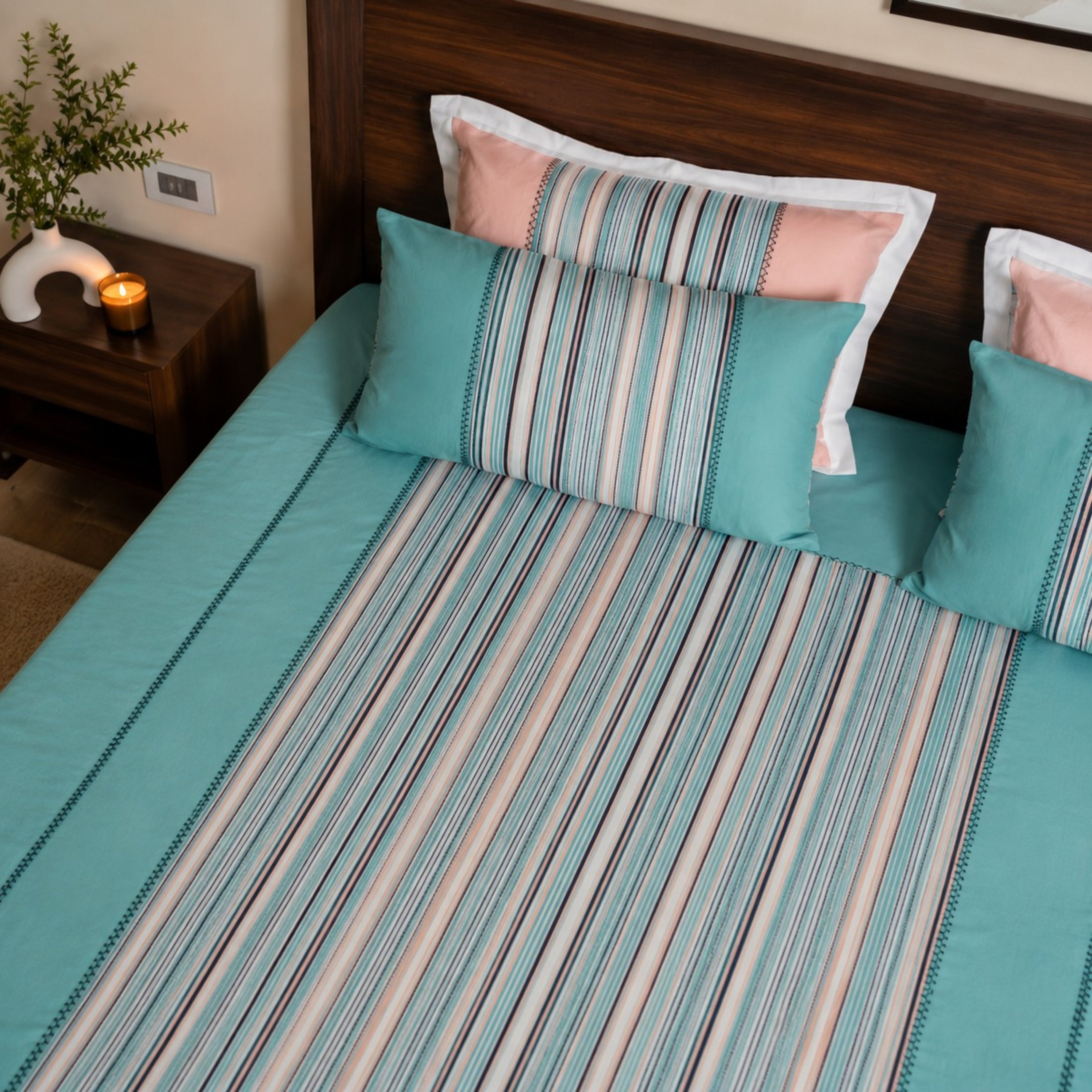 EcruE Harvest Woven Waffle Striped 100% Cotton Bed Sheet Set – Soft, Breathable & Durable