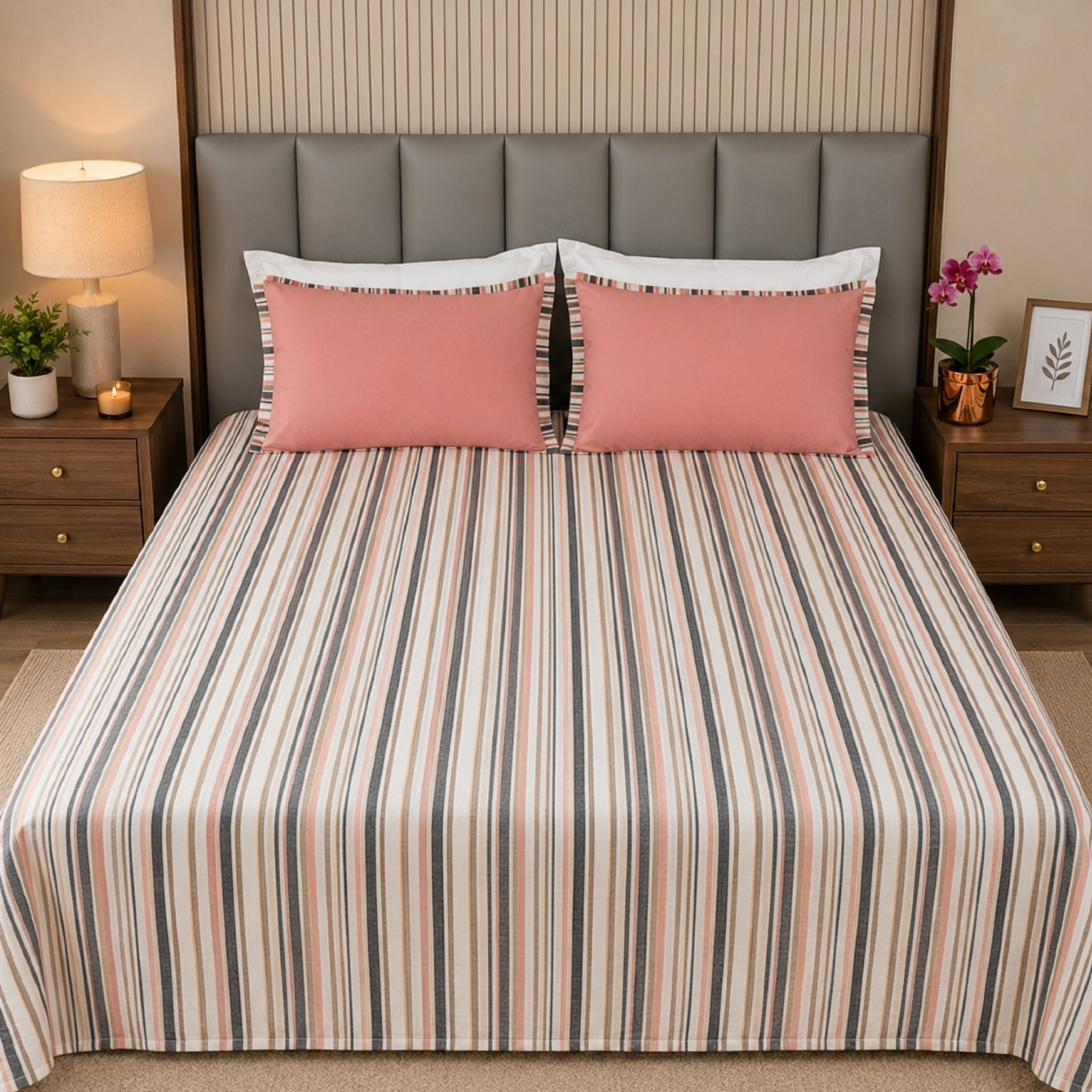 Luxury Cotton Woven Stripe Bed Sheet Set