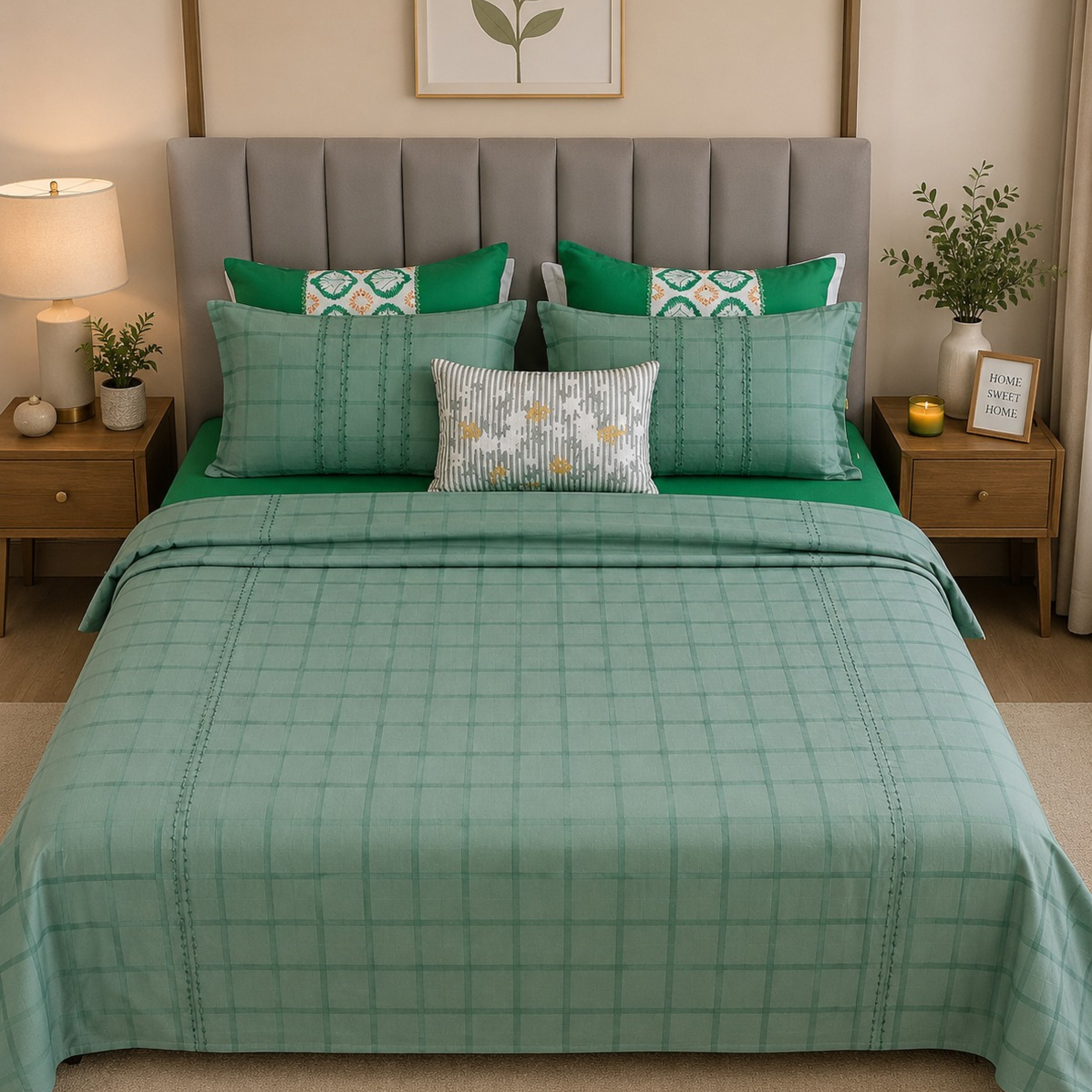 EcruE Luxury Yarn-Dyed Woven Checked Bed Sheet Set – 100% Cotton, Soft, Breathable & Durable