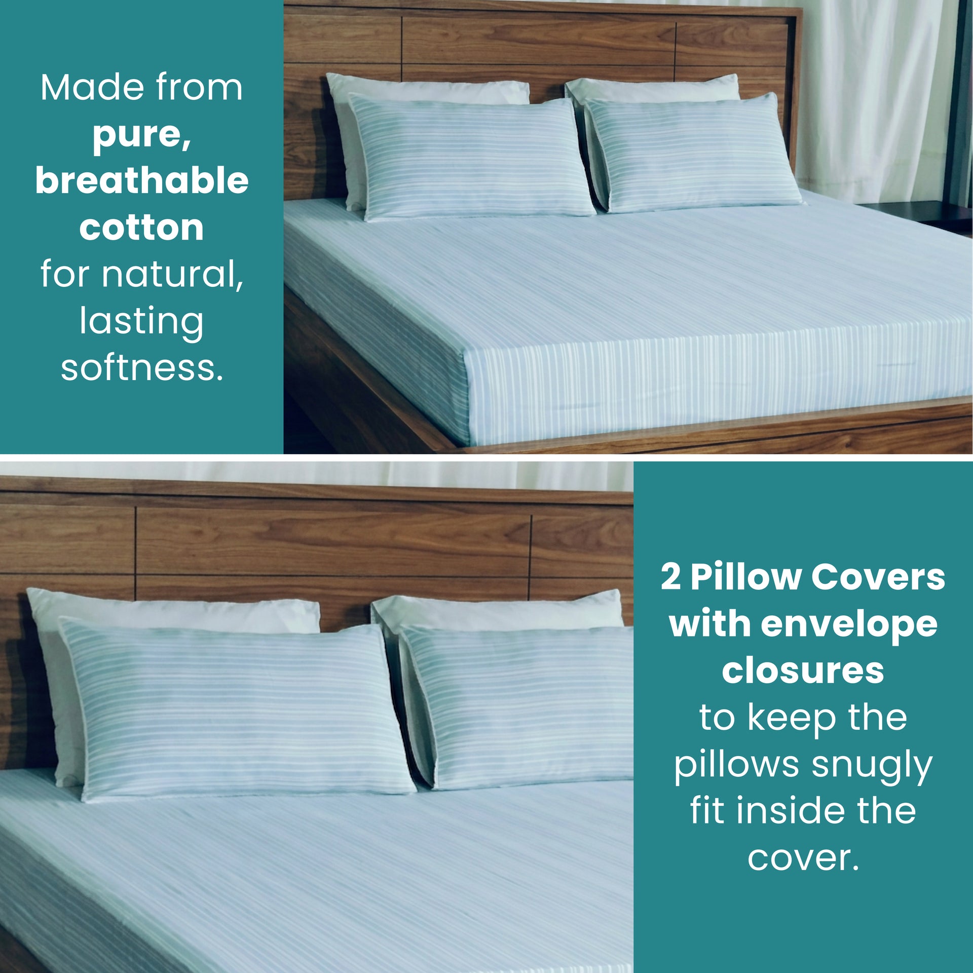 EcruE Luxury Woven Cotton Stripe Bed Sheet Set – 100% Cotton, Soft, Breathable & Premium Quality