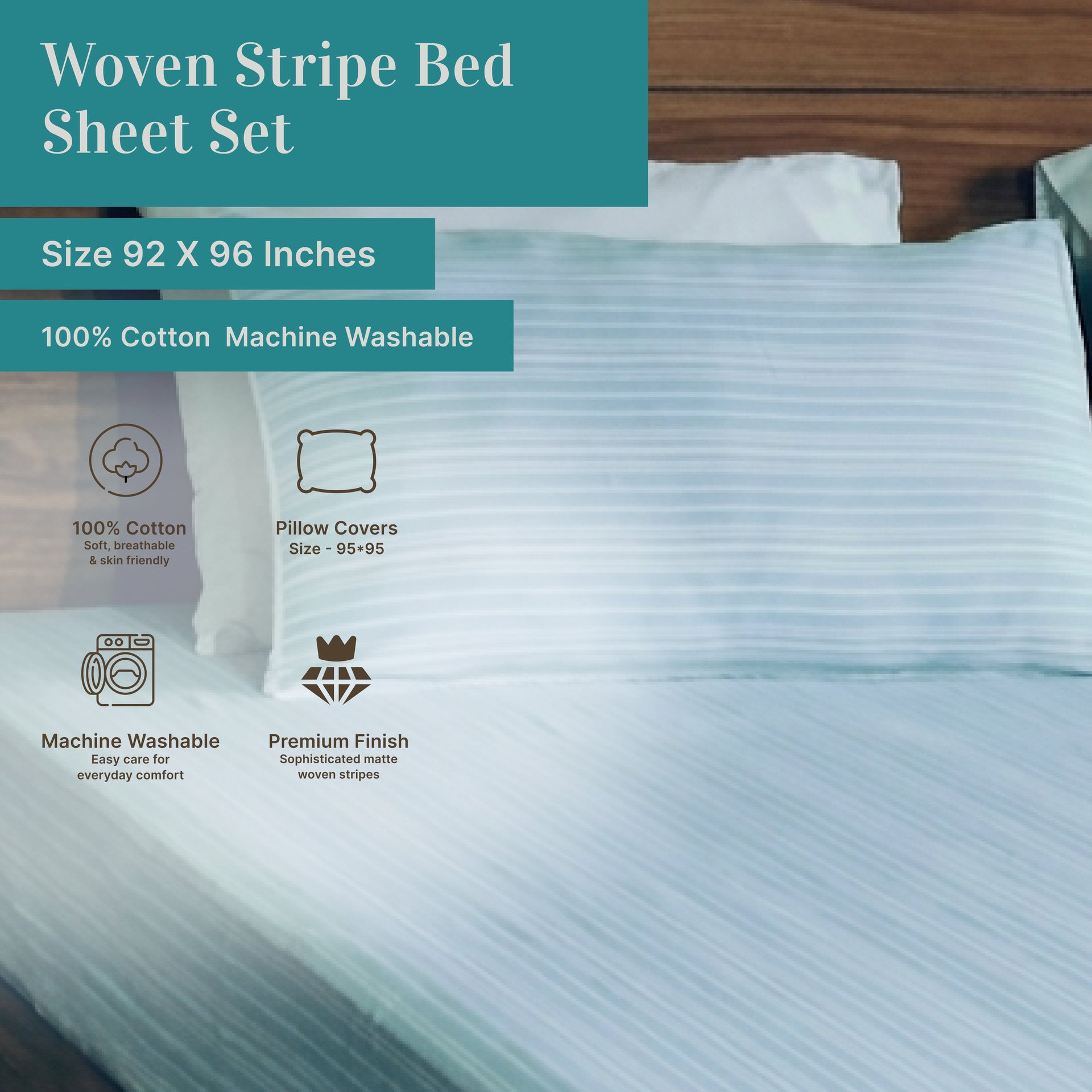 EcruE Luxury Woven Cotton Stripe Bed Sheet Set – 100% Cotton, Soft, Breathable & Premium Quality