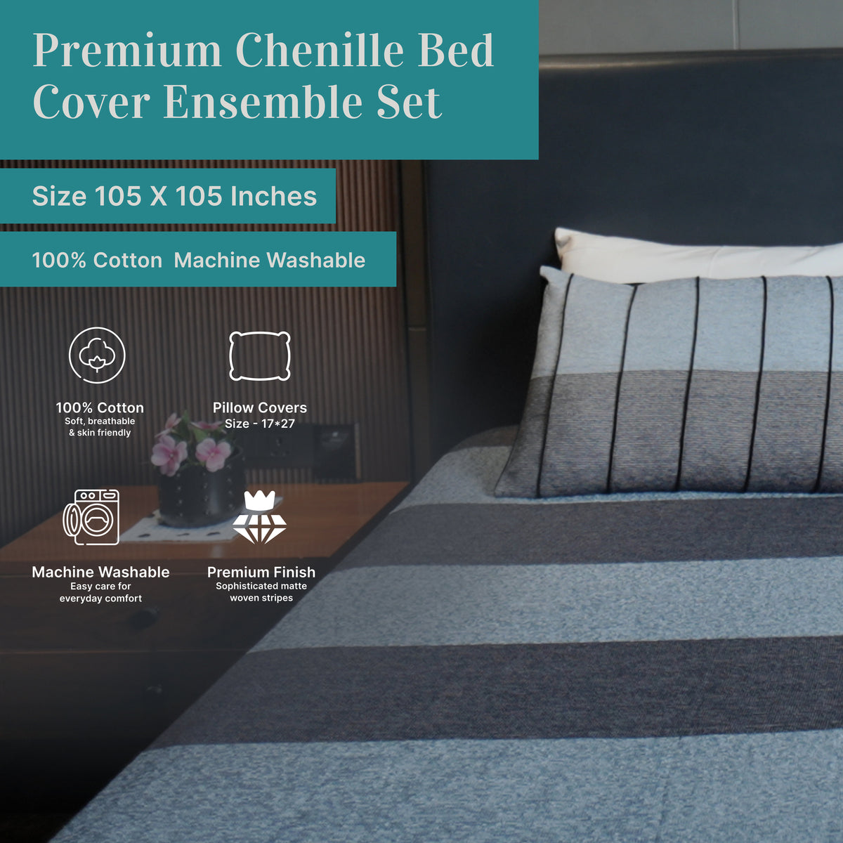 Premium Chenille Bed Cover Ensemble Set