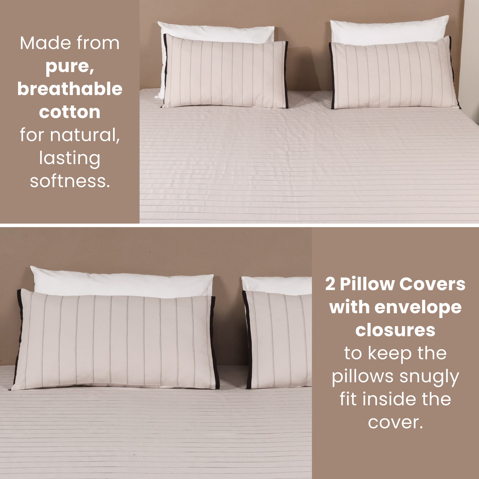 EcruE Luxury Woven Pleated Stripe Cotton  Bed Cover