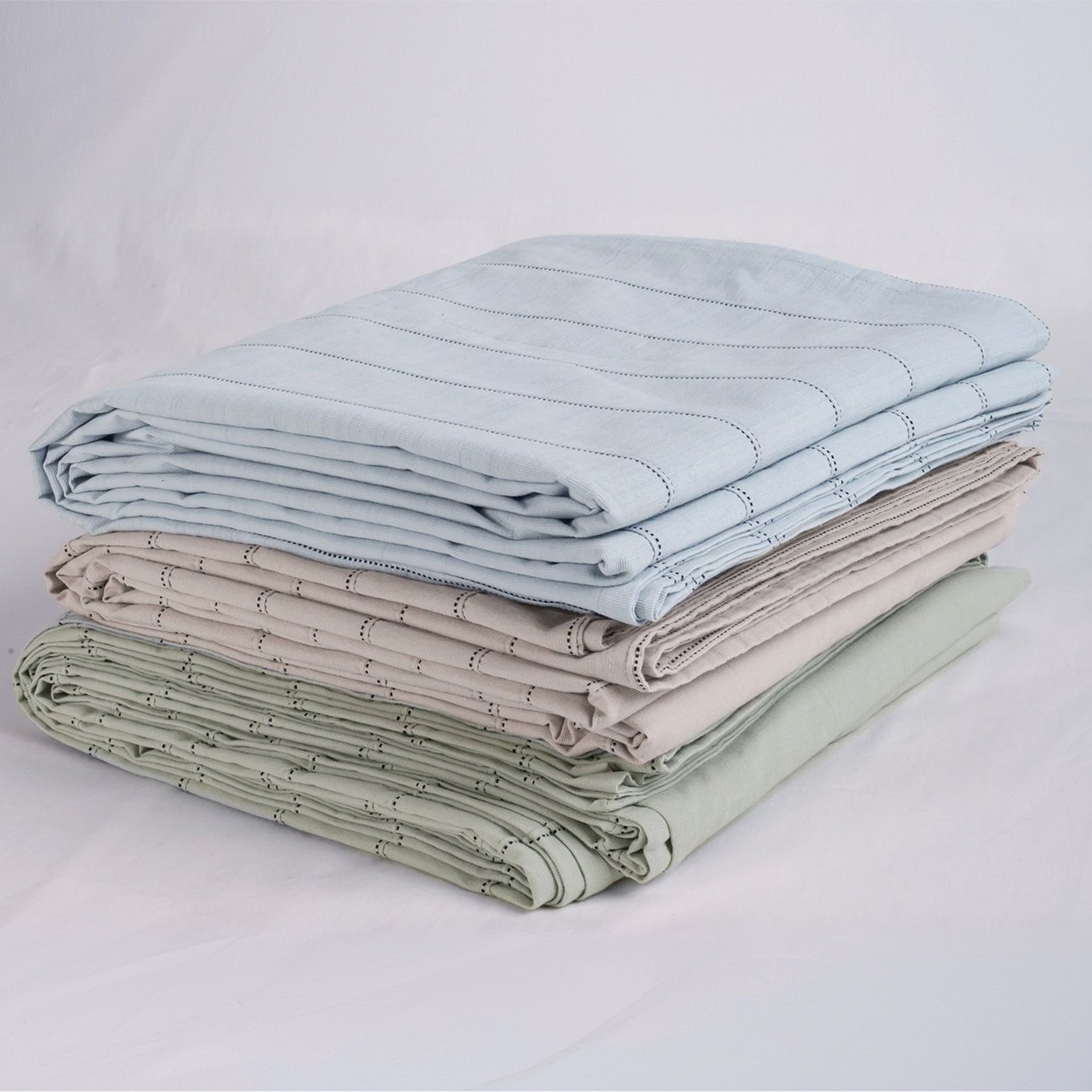 EcruE Luxury Woven Pleated Stripe Cotton  Bed Cover