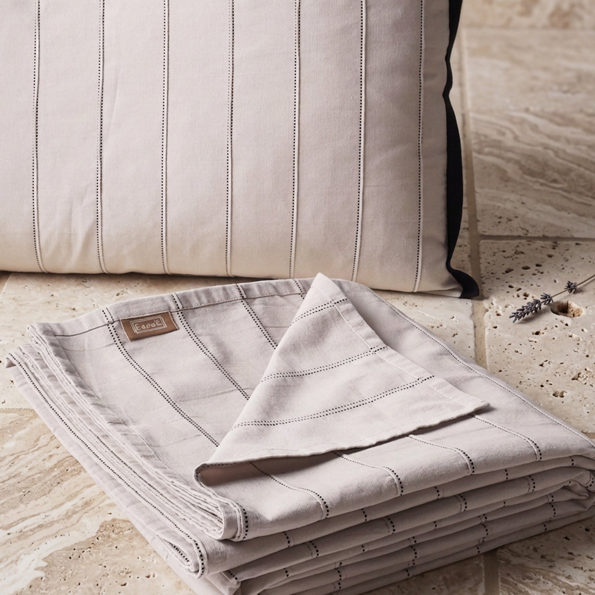 EcruE Luxury Woven Pleated Stripe Cotton  Bed Cover