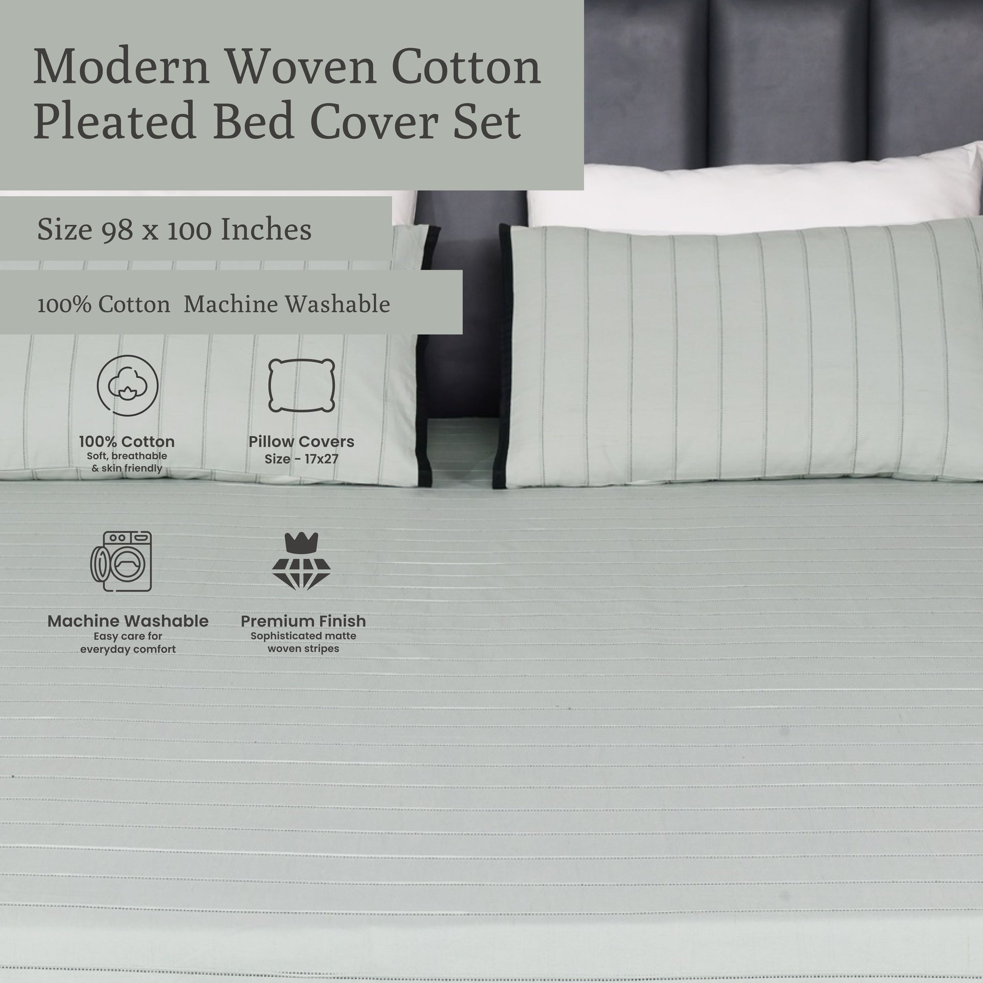 EcruE Luxury Woven Pleated Stripe Cotton  Bed Cover