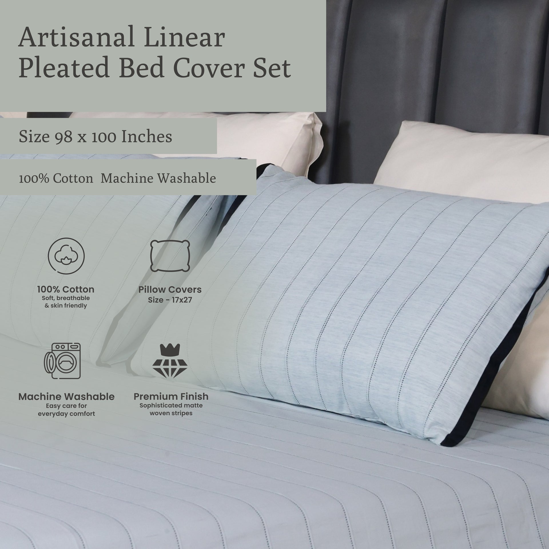 EcruE Luxury Woven Pleated Stripe Cotton  Bed Cover