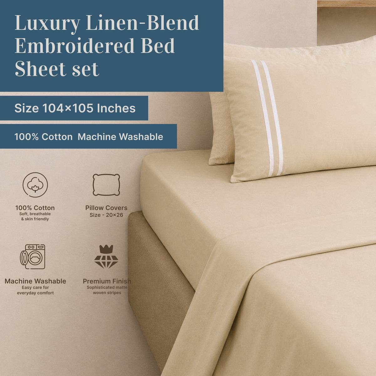 Minimalist Linear 400TC Cotton Satin Bed Sheet Set