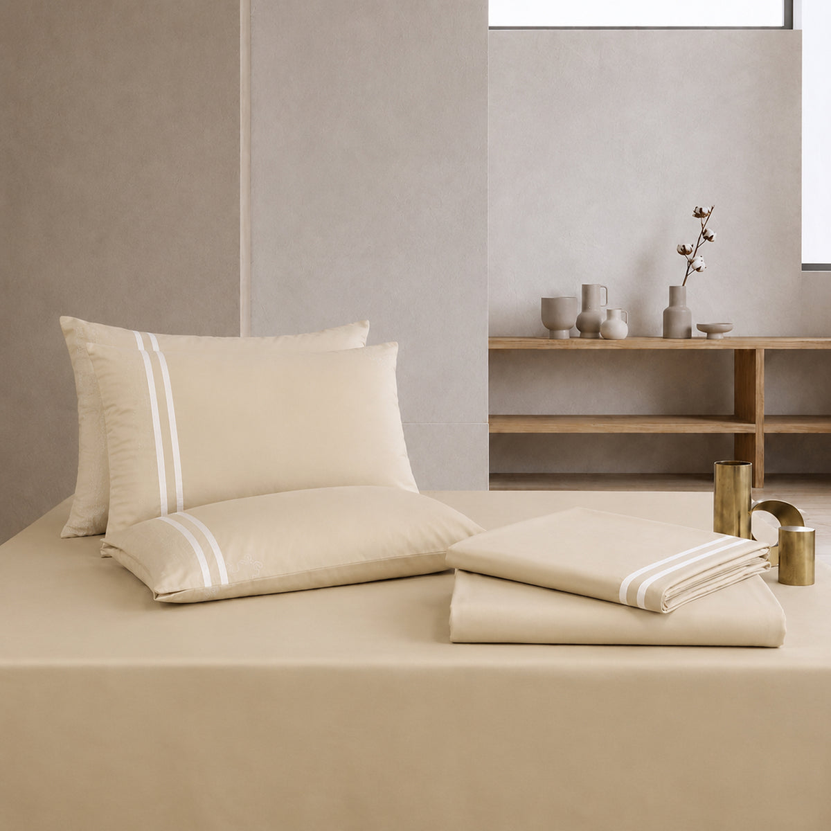 Minimalist Linear 400TC Cotton Satin Bed Sheet Set