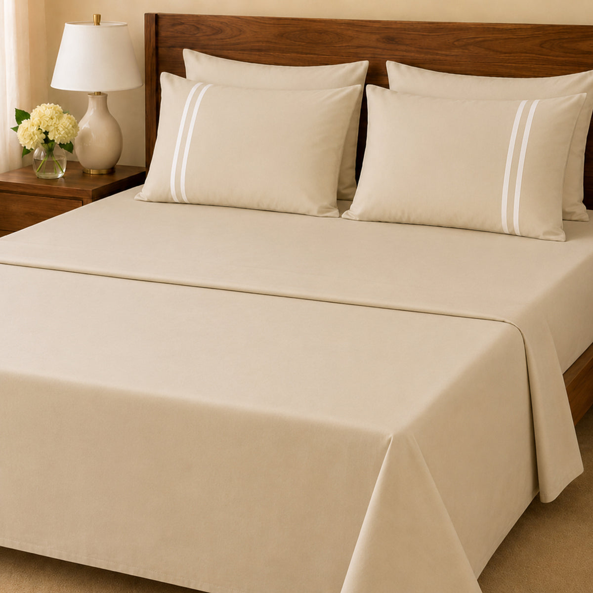 Minimalist Linear 400TC Cotton Satin Bed Sheet Set