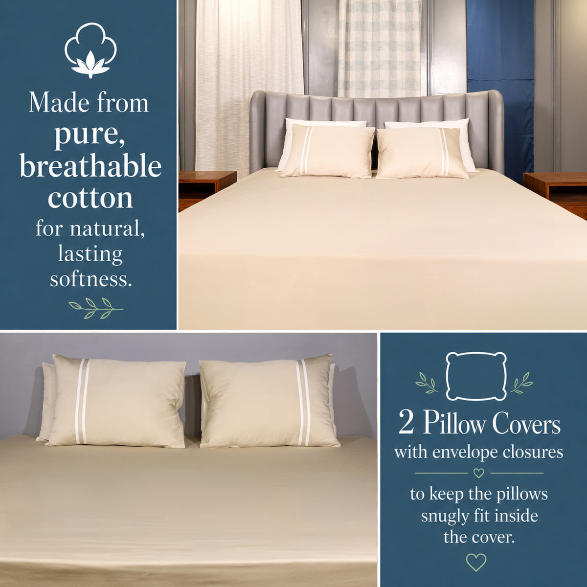Minimalist Linear 400TC Cotton Satin Bed Sheet Set