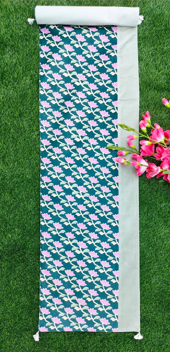 Printed Velvet Table Runner with Accent Patch and Tassels