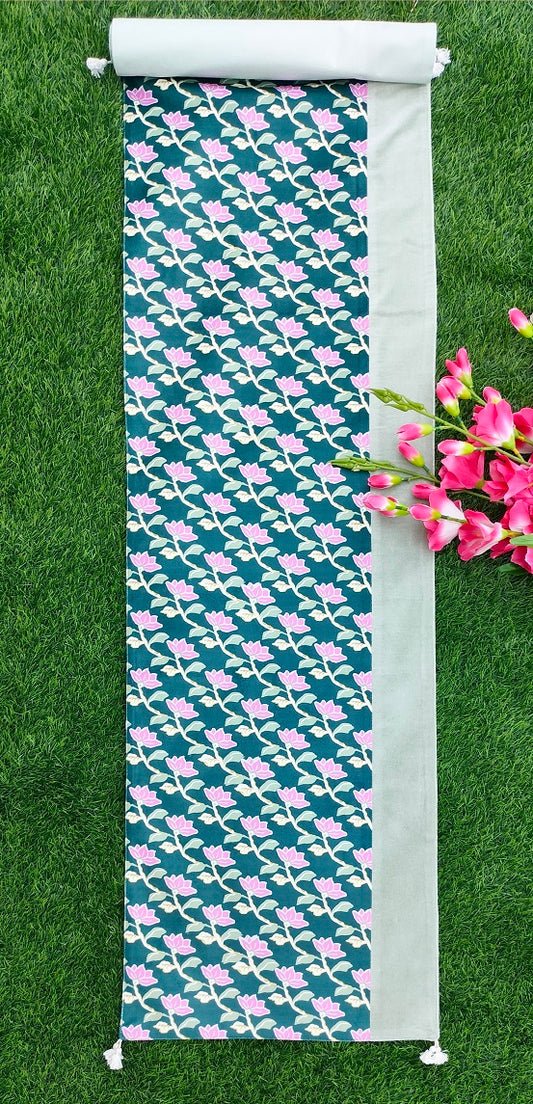 Printed Velvet Table Runner with Accent Patch and Tassels