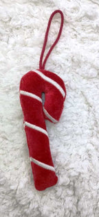 Velvet Candy Cane Hanging Ornament