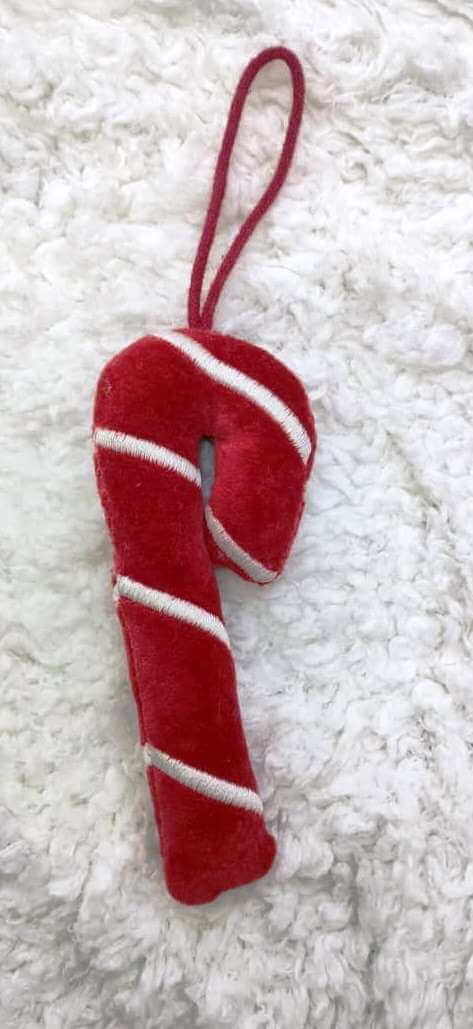Velvet Candy Cane Hanging Ornament