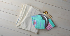 EcruE Yarn Dyed Woven Stripe Washed Textured Napkin Set (4 Pcs, 12"x12") – 100% Cotton Premium Fabric, Light Teal, Lavender & Coral Stripes, Made in India