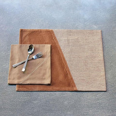 Ecrue Premium Linen Blend Table Linen Set – Brown | Elegant Dining Set with Cotton Velvet Accents | Includes 8 Napkins, 8 Placemats & 1 Table Runner