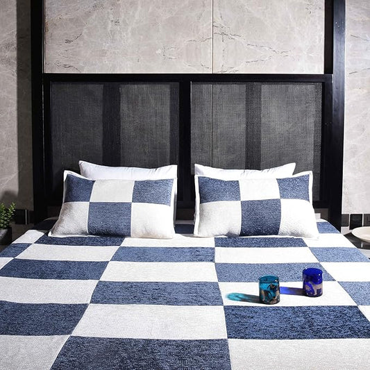 Elegant Chenille/Cotton Checkerboard Bed sheet  98x100'' with Pillow case-17x27''