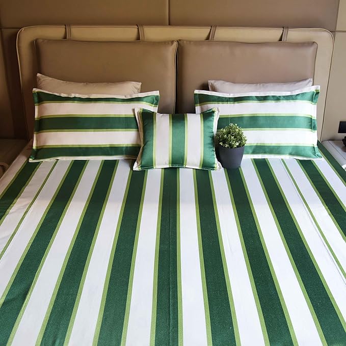 Printed Cotton Satin Bed Sheet Set With Embroidered Pillowcases - King