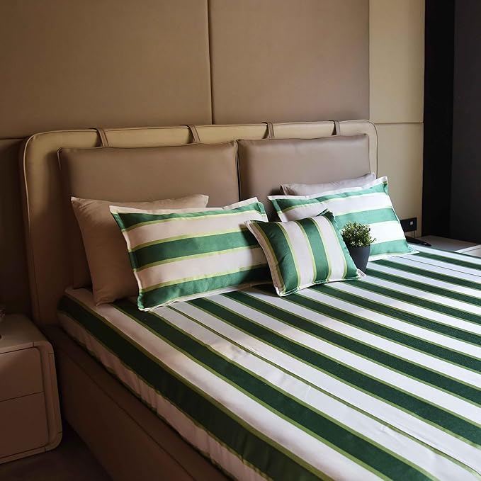 Printed Cotton Satin Bed Sheet Set With Embroidered Pillowcases - King