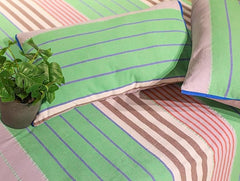 Ecrue 100% Pure Cotton Striped Textured Bed Sheet Set – Green, 94 x 100 Inches, 1 Flat Bed Sheet & 2 Pillow Covers