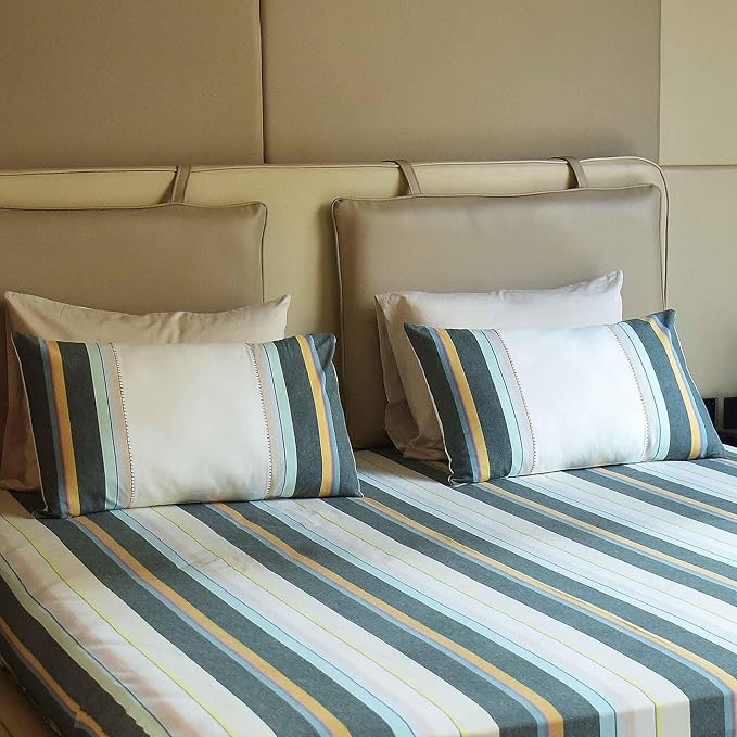 "Luxury King-Size Printed Cotton Satin Bed Sheet Set with Embroidered Pillowcases – Soft, Breathable & Durable Bedding for a Stylish Bedroom Decor