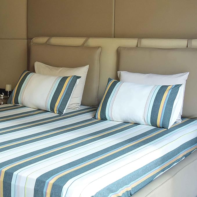 Luxurious Yarn-Dyed Woven Stripe Cotton Bed Sheet Set