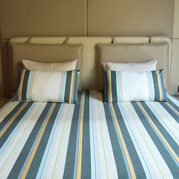 Luxurious Yarn-Dyed Woven Stripe Cotton Bed Sheet Set